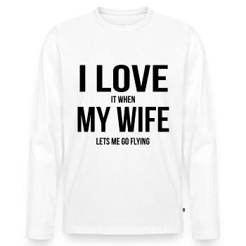 Ma femme me laisse voler - T-shirt manches longues Premium bio Homme - blanc - Devant - Nico (187cm)
