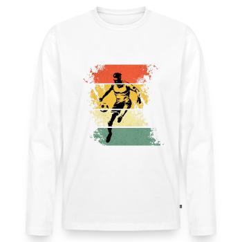 Retro Fußballer mit Fußball auf Vintage used look - Männer Premium Bio Langarmshirt - Weiß - Vorne - Nico (187cm)