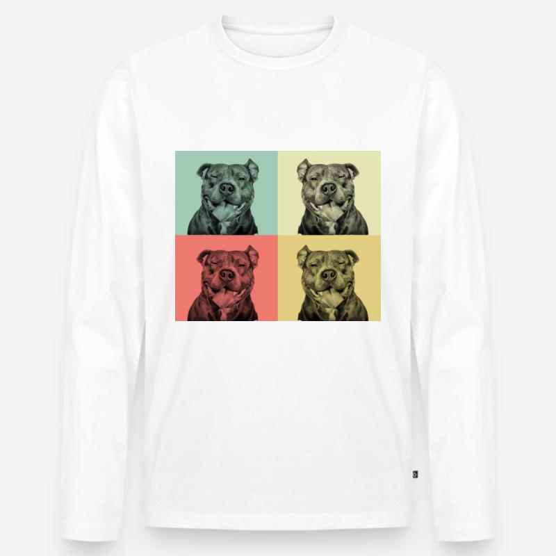 Pitbull - Lächelndes Grubengesicht - Männer Premium Bio Langarmshirt - Weiß
