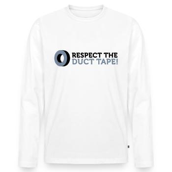 Respektiere das Panzerband! - Männer Premium Bio Langarmshirt - Weiß - Vorne - Nico (187cm)