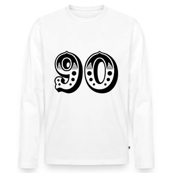 90 - Zahl - Nummer - Männer Premium Bio Langarmshirt - Weiß - Vorne - Nico (187cm)