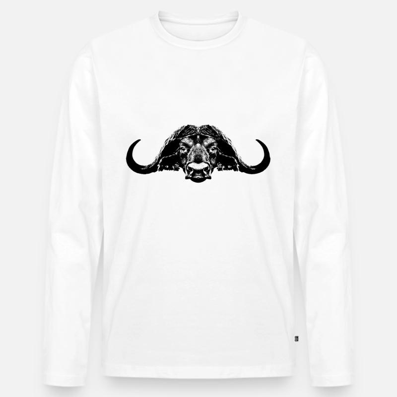 Büffel / Kaffernbüffel / Bull - Männer Premium Bio Langarmshirt - Weiß
