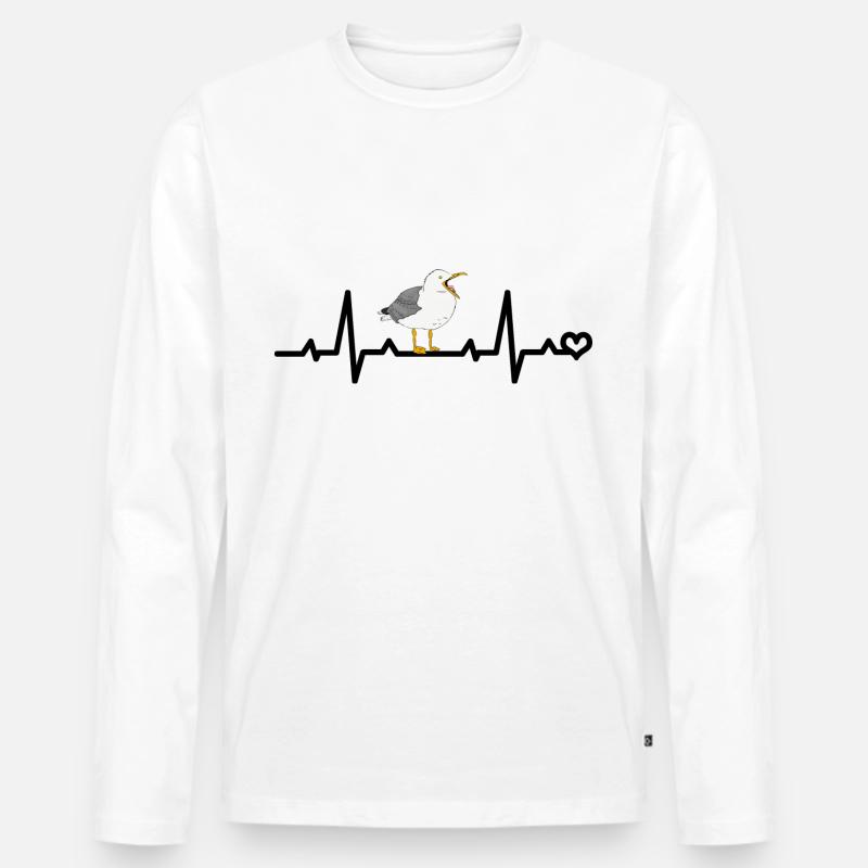 Möwe Herzfrequenz EKG Puls Herzschlag Liebe Vogel - Männer Premium Bio Langarmshirt - Weiß