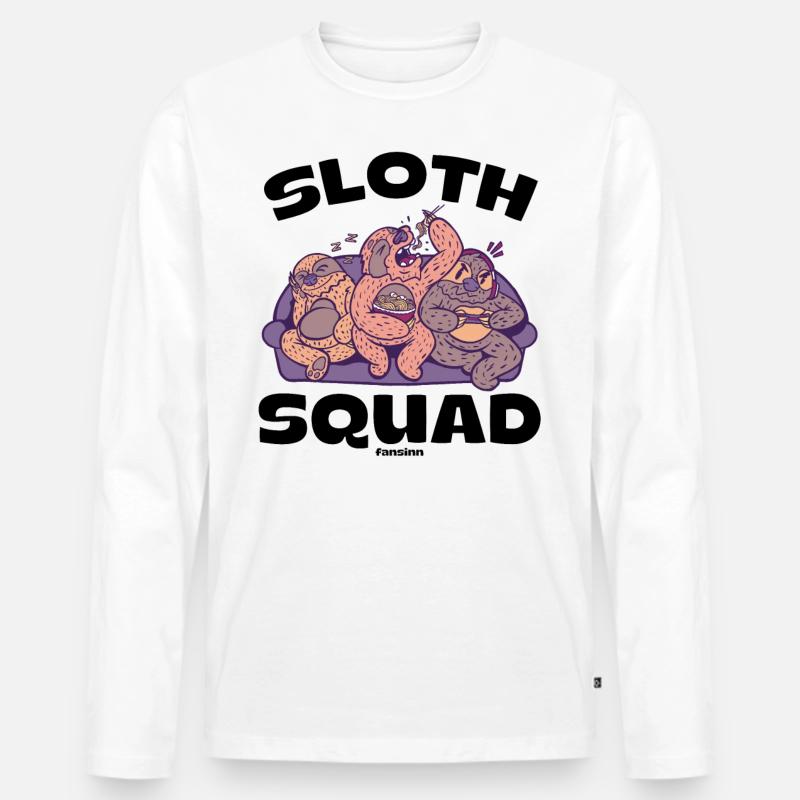 Sloth Squad - Männer Premium Bio Langarmshirt - Weiß