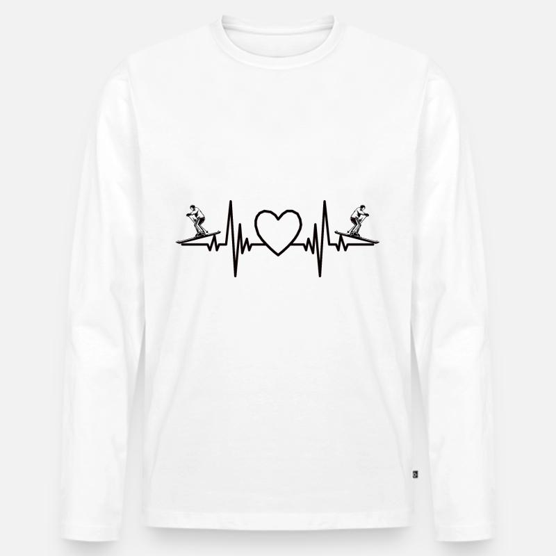 Ski Heartbeat Pulse Skier Sciatori ECG Sci - Maglia a manica lunga ecologica premium da uomo - bianco