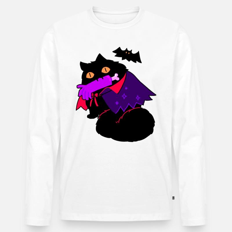 Katze Halloween Fledermaus unheimlich Geschenk - Männer Premium Bio Langarmshirt - Weiß