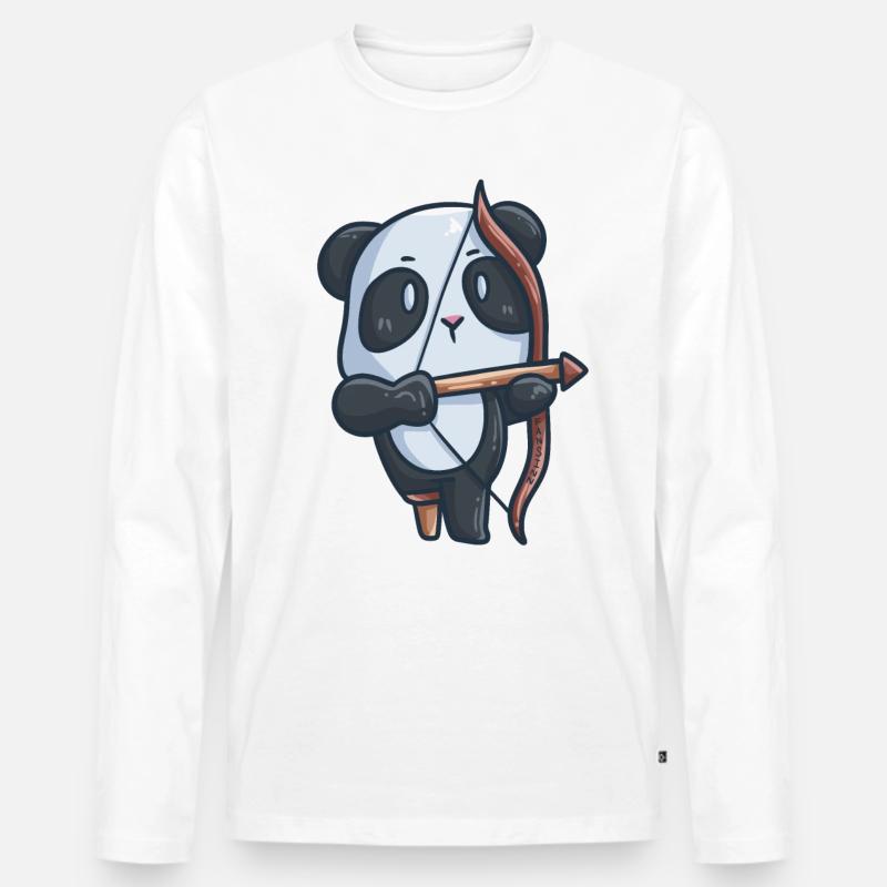 Panda Bogenschießen Behinderung Prothese Geschenk - Männer Premium Bio Langarmshirt - Weiß