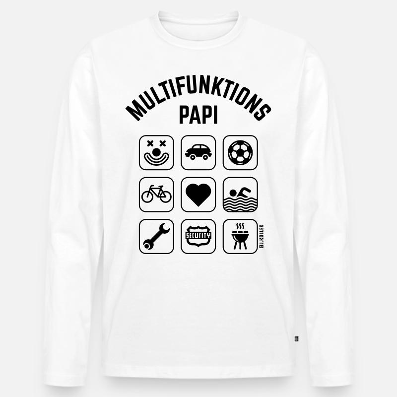 Multifunktions Papi (9 Icons) - Männer Premium Bio Langarmshirt - Weiß