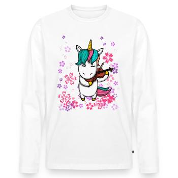 Einhorn Musik Violine Blumen - Männer Premium Bio Langarmshirt - Weiß - Vorne - Nico (187cm)
