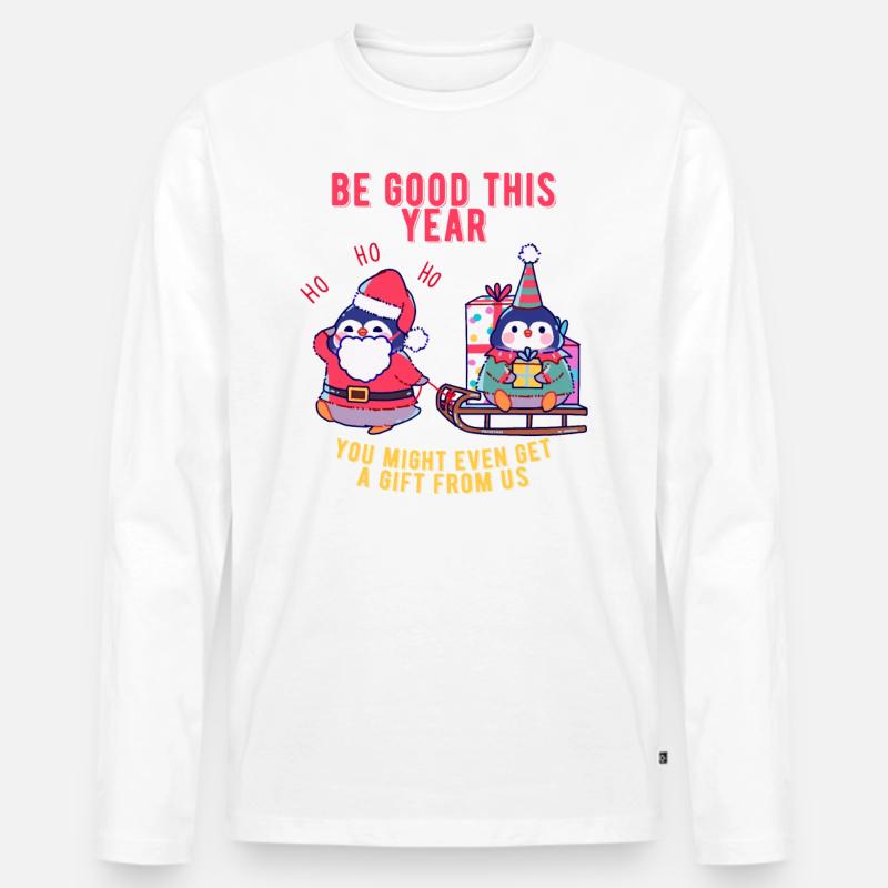 Pinguin bringt Weihnachtsgeschenke - Männer Premium Bio Langarmshirt - Weiß