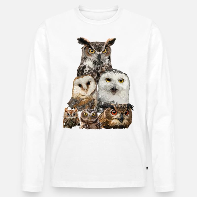 Eulen - Männer Premium Bio Langarmshirt - Weiß