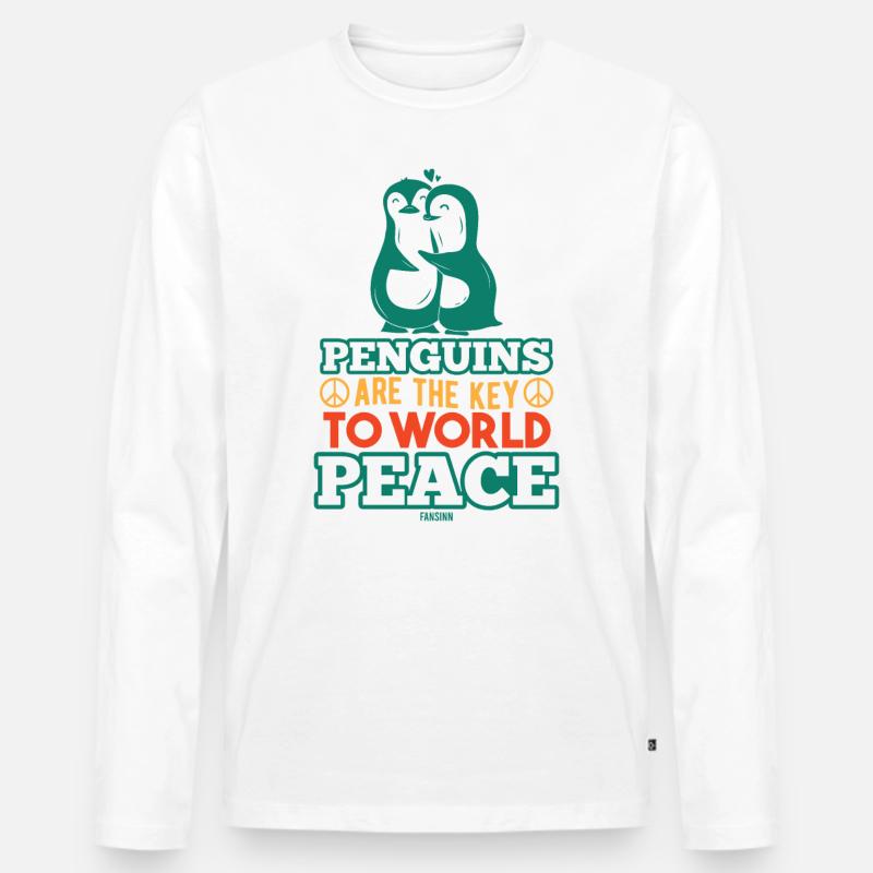 Pinguine Weltfrieden - Männer Premium Bio Langarmshirt - Weiß