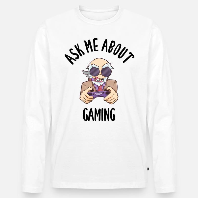 Ask Me About Gaming - Männer Premium Bio Langarmshirt - Weiß