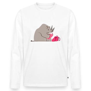 Nashorn Streber Schule lernen - Männer Premium Bio Langarmshirt - Weiß - Vorne - Nico (187cm)
