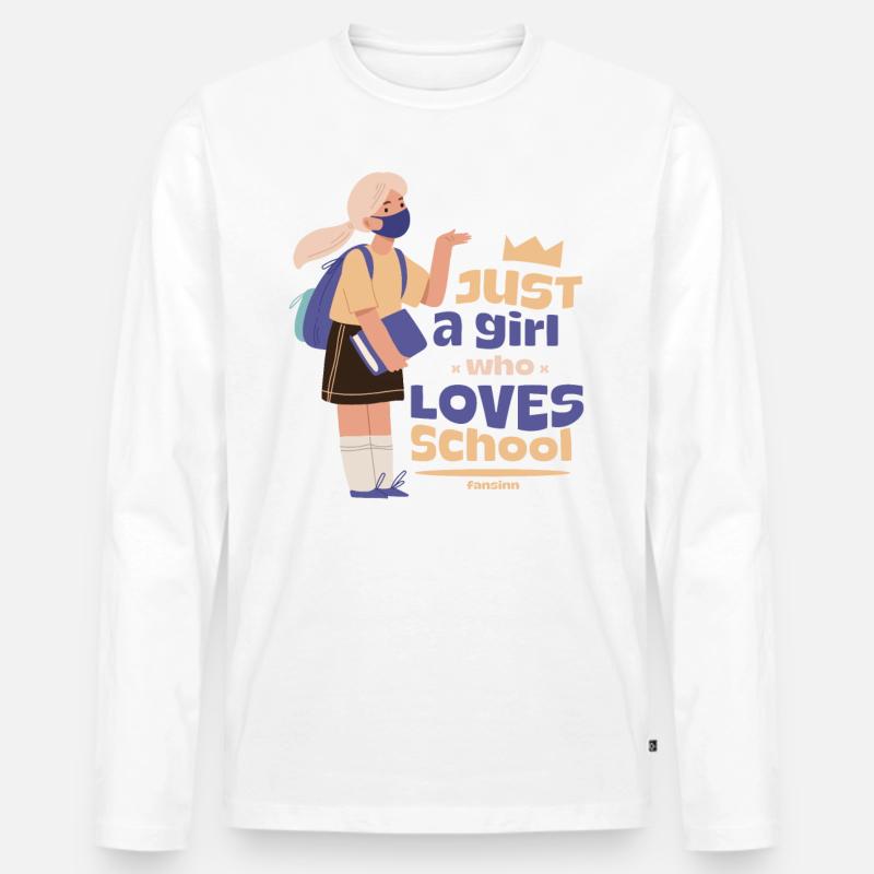 Mädchen liebt die Schule - Männer Premium Bio Langarmshirt - Weiß