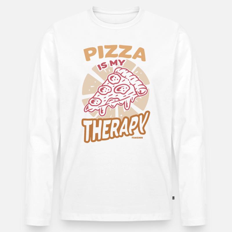 Pizza Is My Therapy - Männer Premium Bio Langarmshirt - Weiß