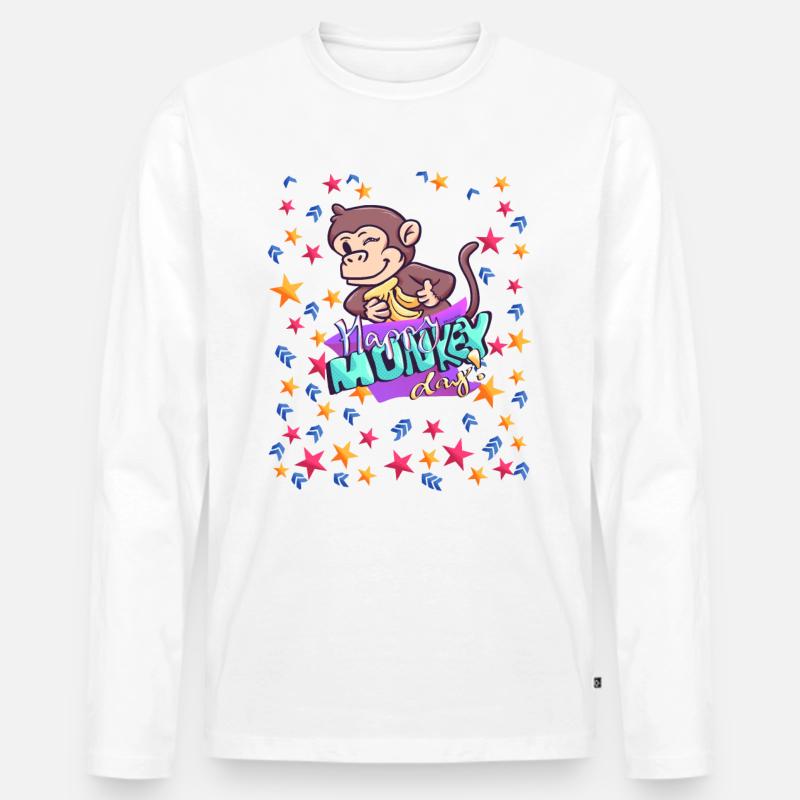 Happy Monkey Day - Männer Premium Bio Langarmshirt - Weiß