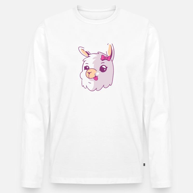 Alpaka Kuscheltier Mädchen Kinder - Männer Premium Bio Langarmshirt - Weiß