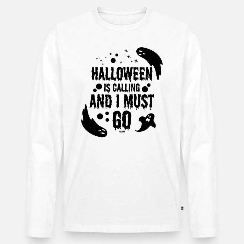 Halloween Is Calling - Männer Premium Bio Langarmshirt - Weiß