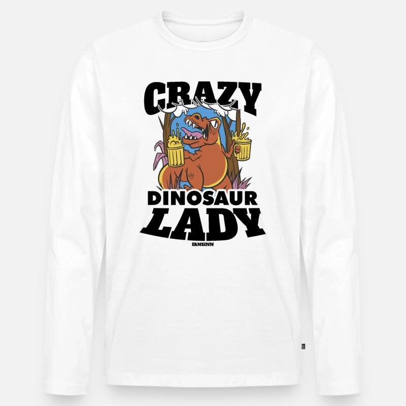 Crazy Dinosaur Lady - Männer Premium Bio Langarmshirt - Weiß
