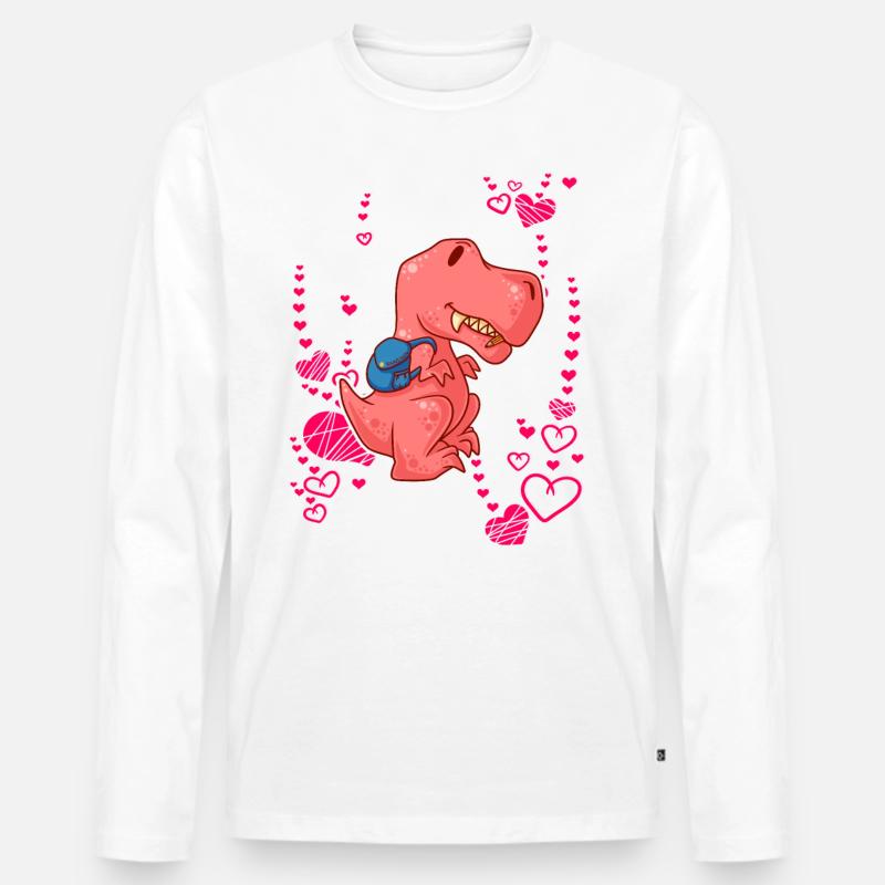 T-Rex Liebe Herzen Schulkind - Männer Premium Bio Langarmshirt - Weiß