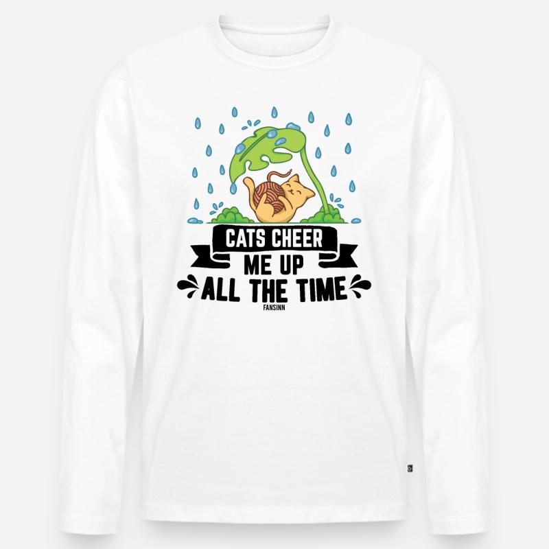 Wolle Stricken Katze Haustier - Männer Premium Bio Langarmshirt - Weiß