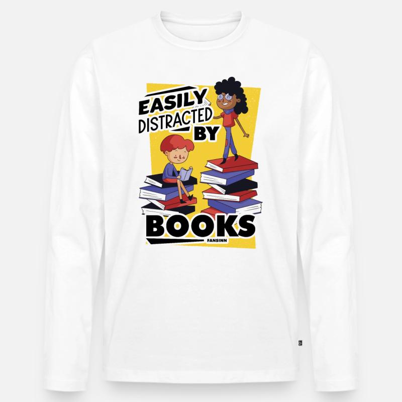 Easily Distracted By Books - Männer Premium Bio Langarmshirt - Weiß