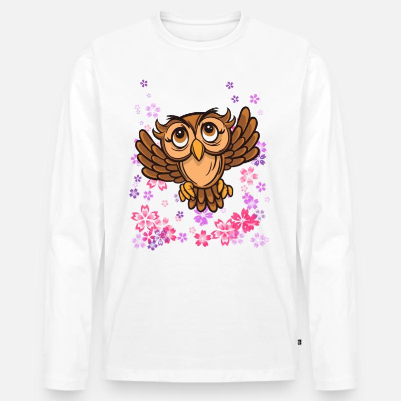 braune Eule mit Blumen - Männer Premium Bio Langarmshirt - Weiß