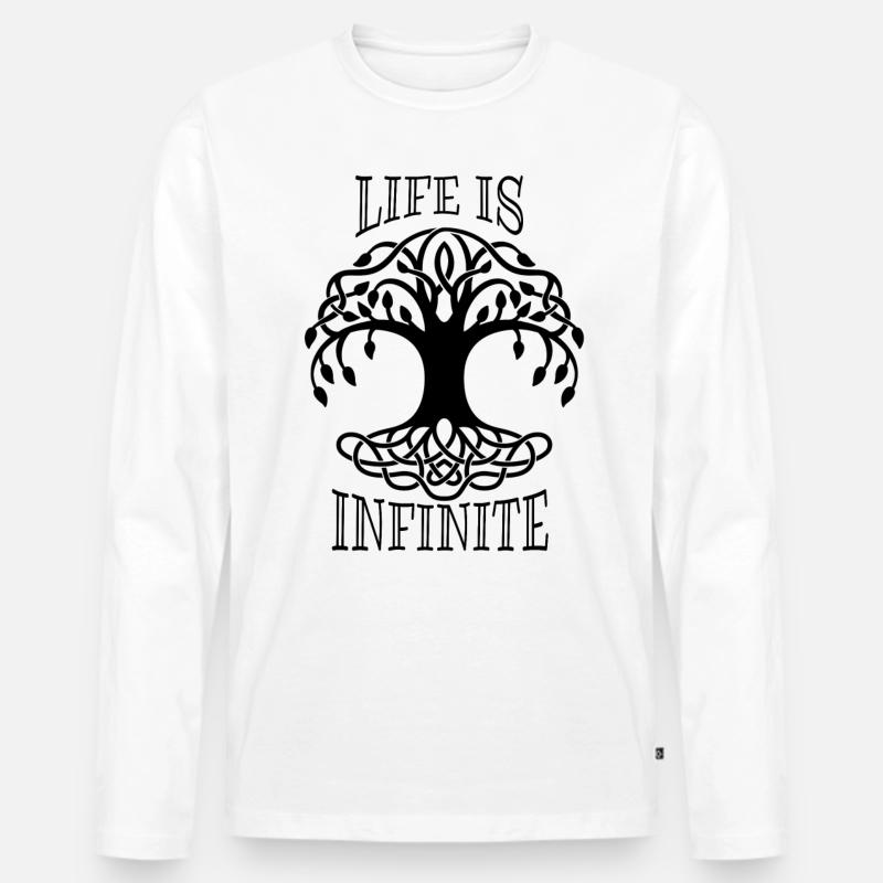 Das Leben ist unendlich Spruch mit Lebensbaum - Männer Premium Bio Langarmshirt - Weiß