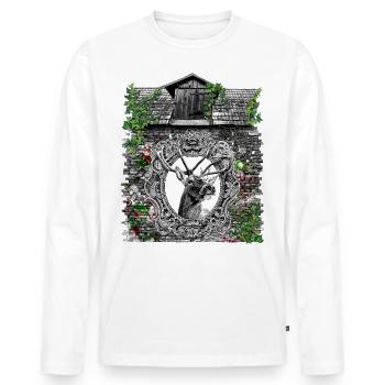 Stadl / Hirsch Design/Geweih/ Jäger/ Tracht/ Wiesn - Männer Premium Bio Langarmshirt - Weiß - Vorne - Nico (187cm)