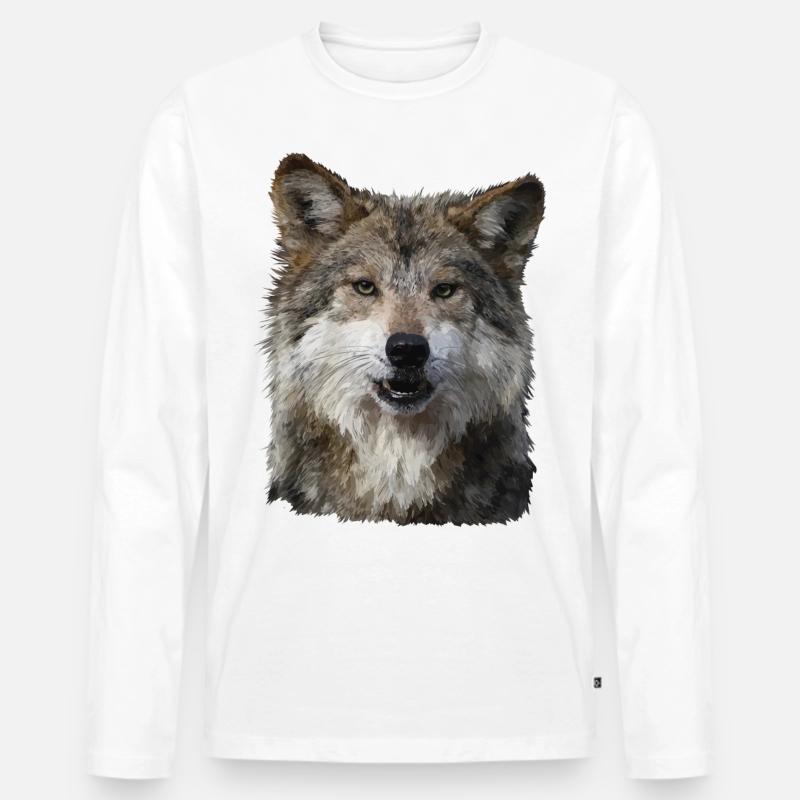 Wolf - Männer Premium Bio Langarmshirt - Weiß