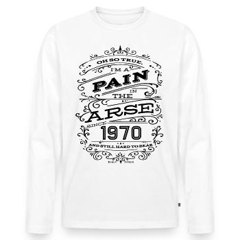 Hillarious Lustiges Geburtstagsshirt 1970 Black Edition - Männer Premium Bio Langarmshirt - Weiß - Vorne - Nico (187cm)