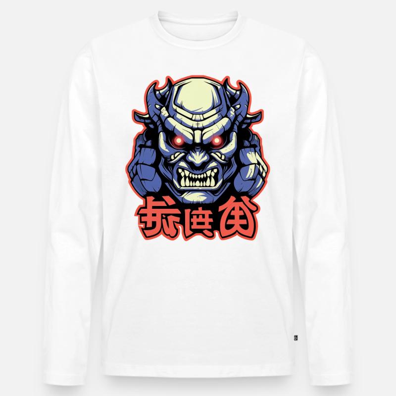 Der Japanische Samurai Dämon - Männer Premium Bio Langarmshirt - Weiß