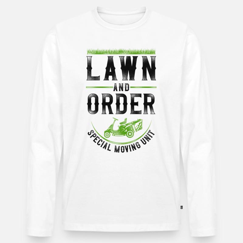 Lawn Mower Mowing Dad Father - Männer Premium Bio Langarmshirt - Weiß
