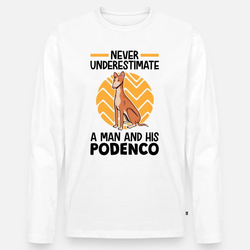 Frau mit Podenco spanischer Windhund - Männer Premium Bio Langarmshirt - Weiß