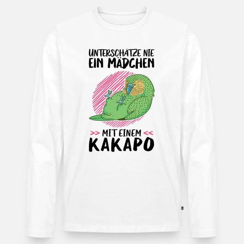 Mädchen mit Kakapo flugunfähiger Papagei - Männer Premium Bio Langarmshirt - Weiß