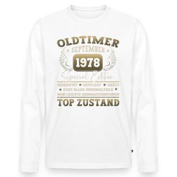 Oldtimer Septembre 1978 44ème anniversaire Geschen - T-shirt manches longues Premium bio Homme - blanc - Devant - Nico (187cm)