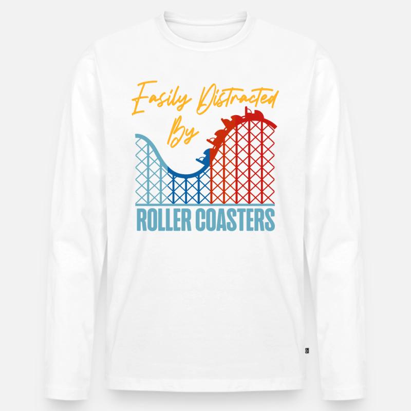 Roller Coaster Easily Distracted - Männer Premium Bio Langarmshirt - Weiß