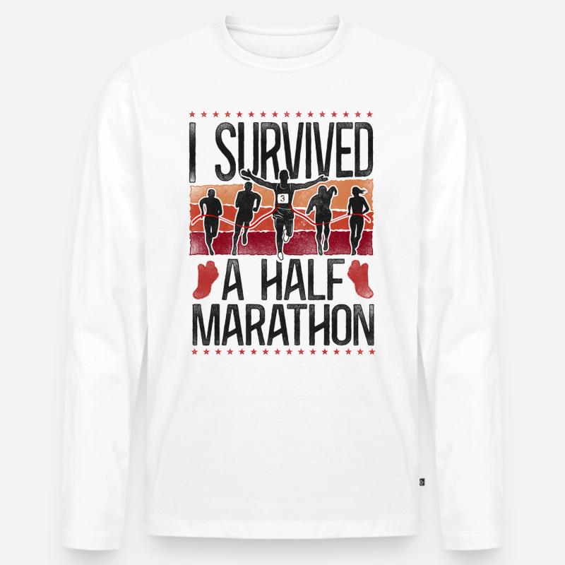 Running Runner Half Marathon - Männer Premium Bio Langarmshirt - Weiß