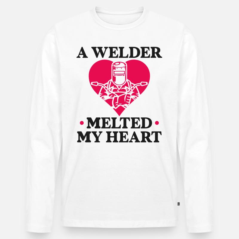 Welder Welding Girlfriend - Männer Premium Bio Langarmshirt - Weiß
