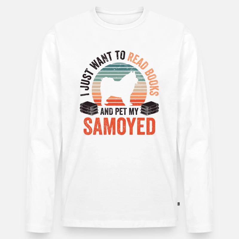 Reading and stroking Samoyeds Samoyedenspitz - Men's Premium Organic Long Sleeve Shirt - white