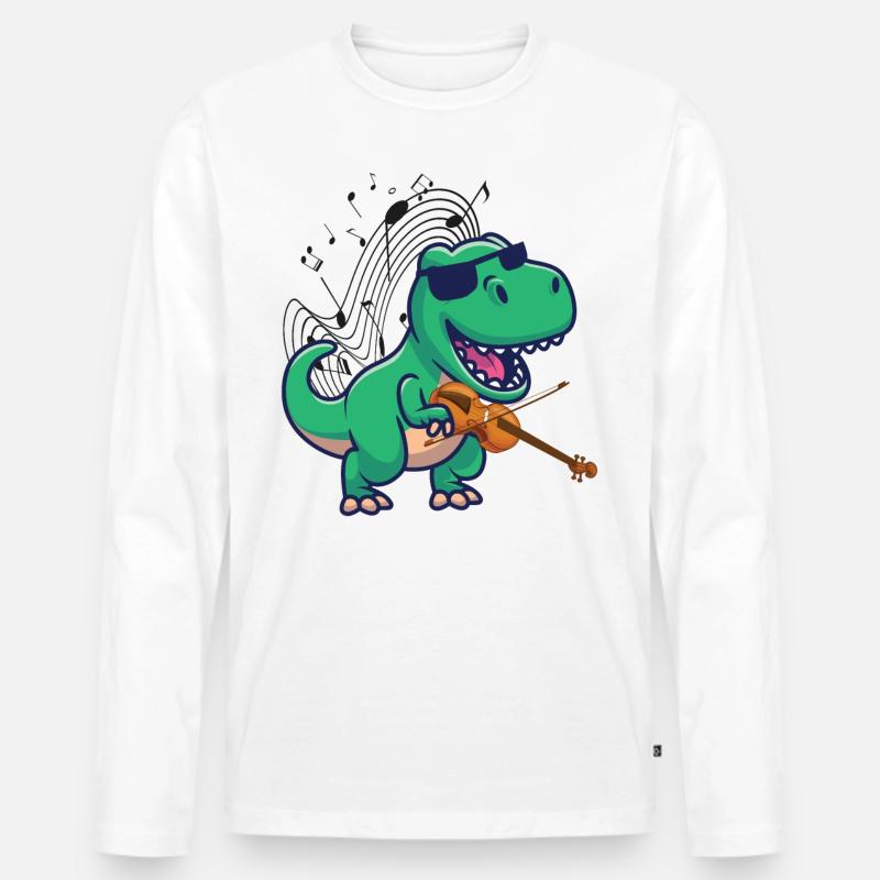 Violin Violinist T-Rex Dinosaur - Männer Premium Bio Langarmshirt - Weiß