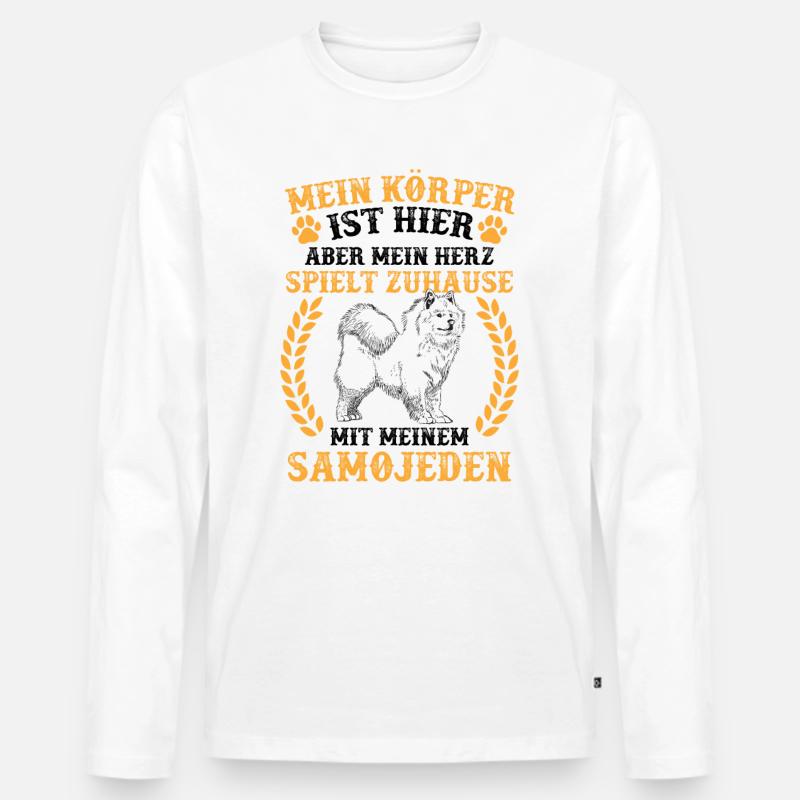 Samojede spielt zuhause Samojedenspitz - Männer Premium Bio Langarmshirt - Weiß