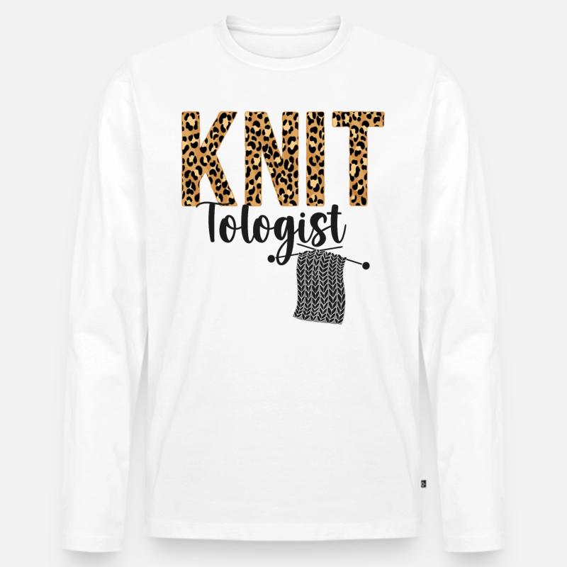 Knitting Knitter Leopard Cheetah - Männer Premium Bio Langarmshirt - Weiß