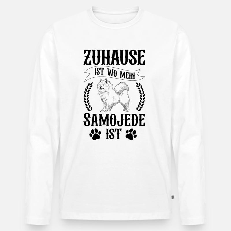 Samojede ist mein Zuhause Samojedenspitz - Männer Premium Bio Langarmshirt - Weiß