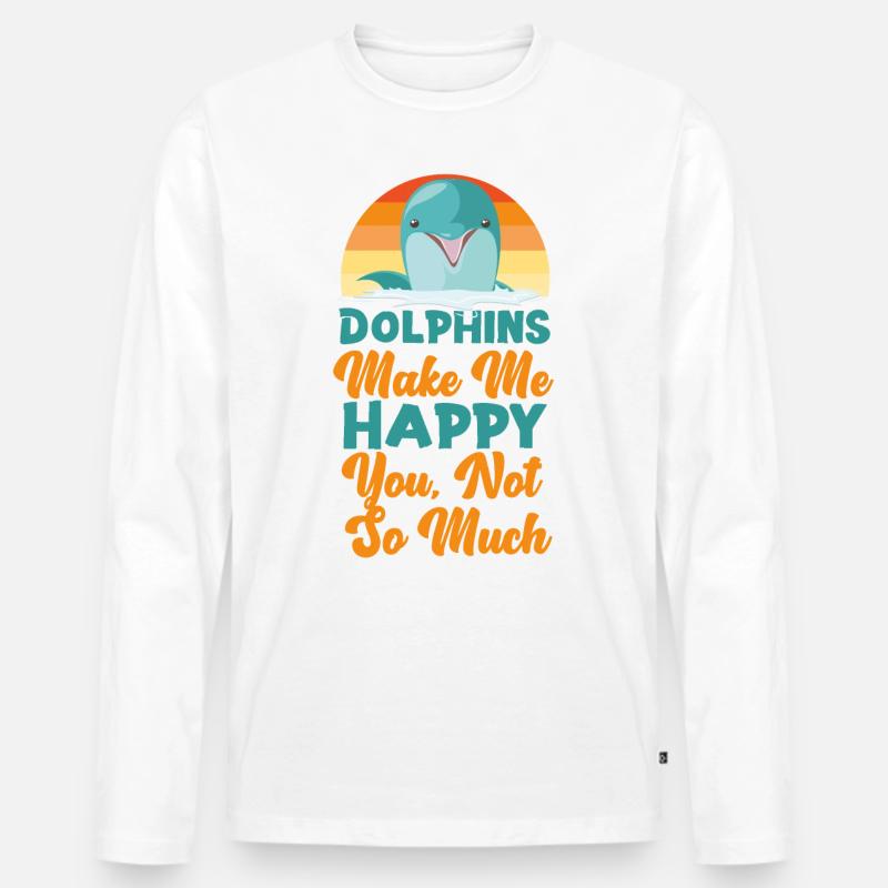 Dolphin Retro Dolphins Make Me - Männer Premium Bio Langarmshirt - Weiß