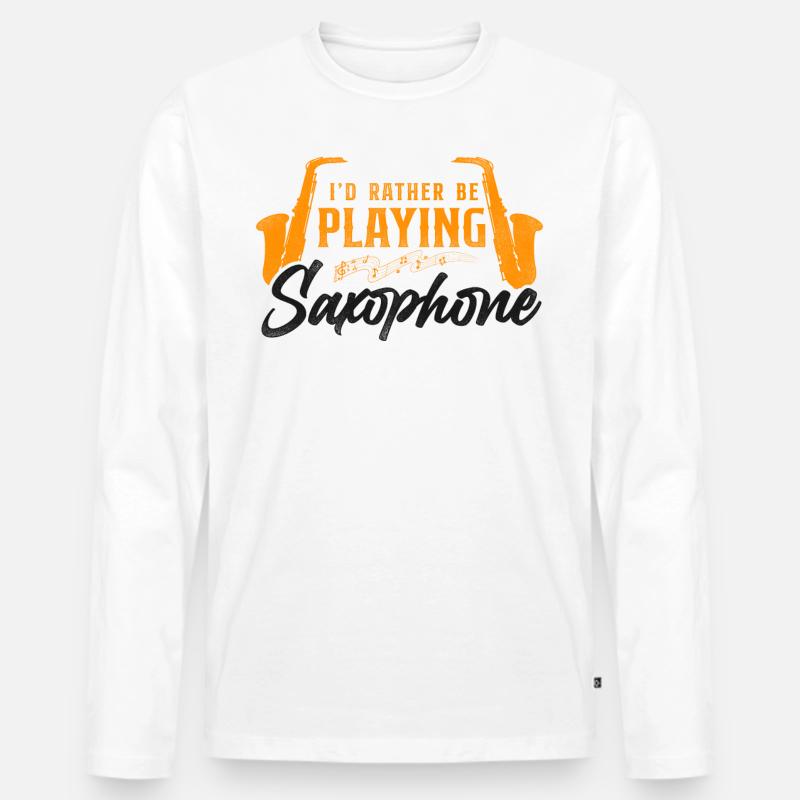 Saxophone I'd Rather Be Playing - Männer Premium Bio Langarmshirt - Weiß