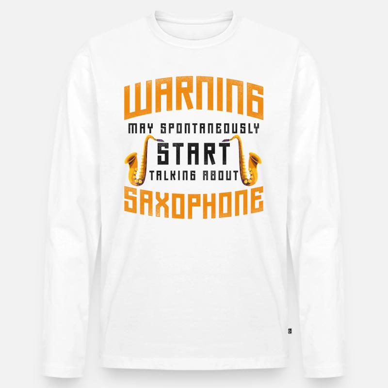 Saxophone Warning May - Männer Premium Bio Langarmshirt - Weiß