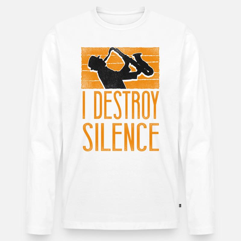 Saxophone I Destroy Silence - Männer Premium Bio Langarmshirt - Weiß