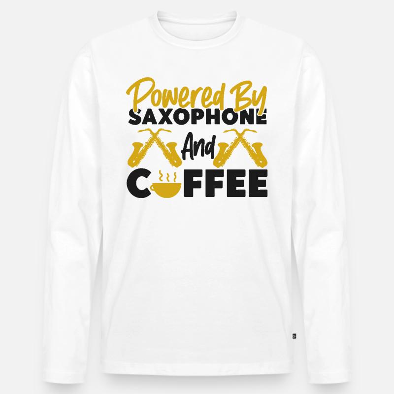 Saxophone Coffee Powered By - Männer Premium Bio Langarmshirt - Weiß